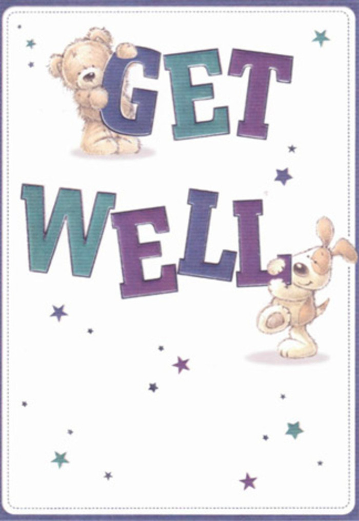 As if inspired by the gentle breezes that whisper through Erith Recreation Ground, this get well card overflows with encouragement and delight. A tender bear and his floppy-eared puppy companion sit at the heart of the illustration, their friendly, tactile forms radiating reassurance to anyone who sees them. Surrounded by whimsical, softly glowing star motifs, they lend a sprinkle of magic to the bold 'Get Well' message, which stands confidently shaded in harmonious purples and aquas. The card's creamy white background sets off the vivid colours and invites the viewer into a space of clarity and hope-much like the effect of an expertly balanced bouquet delivered from Flowers Erith. Each detail, from the furry textures to the playful arrangement of stars, is lovingly composed to elicit a sense of comfort, healing, and genuine connection-inviting the recipient to feel looked after by their Erith community.
