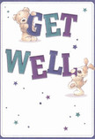 This card's cheerful design channels the bright spirit found in Erith's vibrant neighbourhoods. The lively illustration captures a sweet teddy and his joyful puppy companion, each helping to hold up oversized 'Get Well' letters coloured in uplifting blues, teals, and violets. Scattered stars, some faint and others boldly shimmering, float above a soft cream background, giving the card a hopeful, almost magical quality. The furry textures are so deftly drawn that one can almost imagine hugging the bear or feeling the puppy's silk-soft ear-a sensory detail that brings comfort beyond words. Every element, from the exuberant lettering to the whimsical stars, is as thoughtfully chosen as the stems in a hand-tied bouquet from a trusted Erith florist. This card conveys more than a message-it offers genuine solace and optimism, making it a perfect companion for friends or family recuperating right here in Erith.